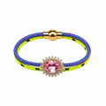 Pulsera cordino combinada morado/amarillo fluor  Swaroski rosa