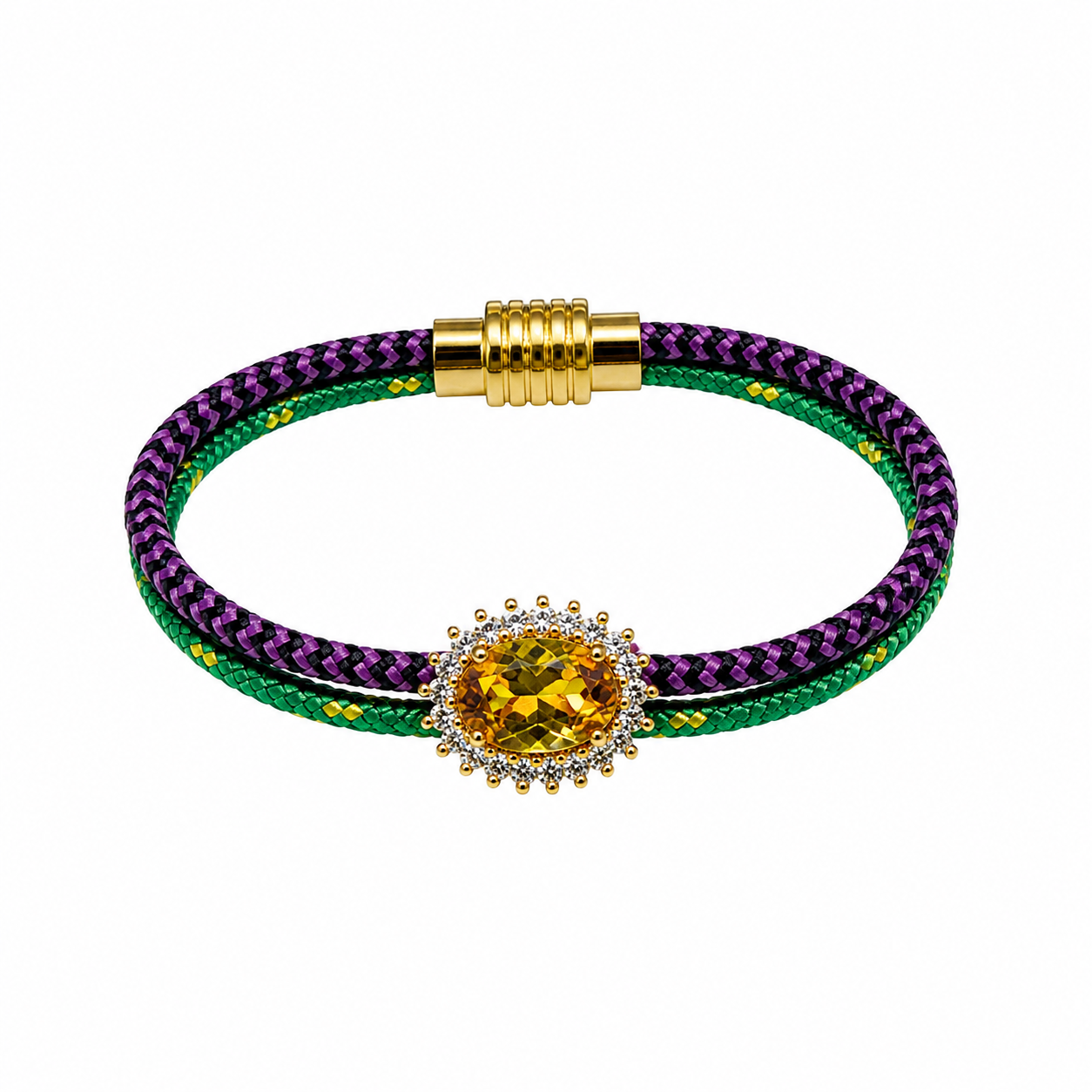 Pulsera cordino  verde/morado Swaroski amarillo Talla M